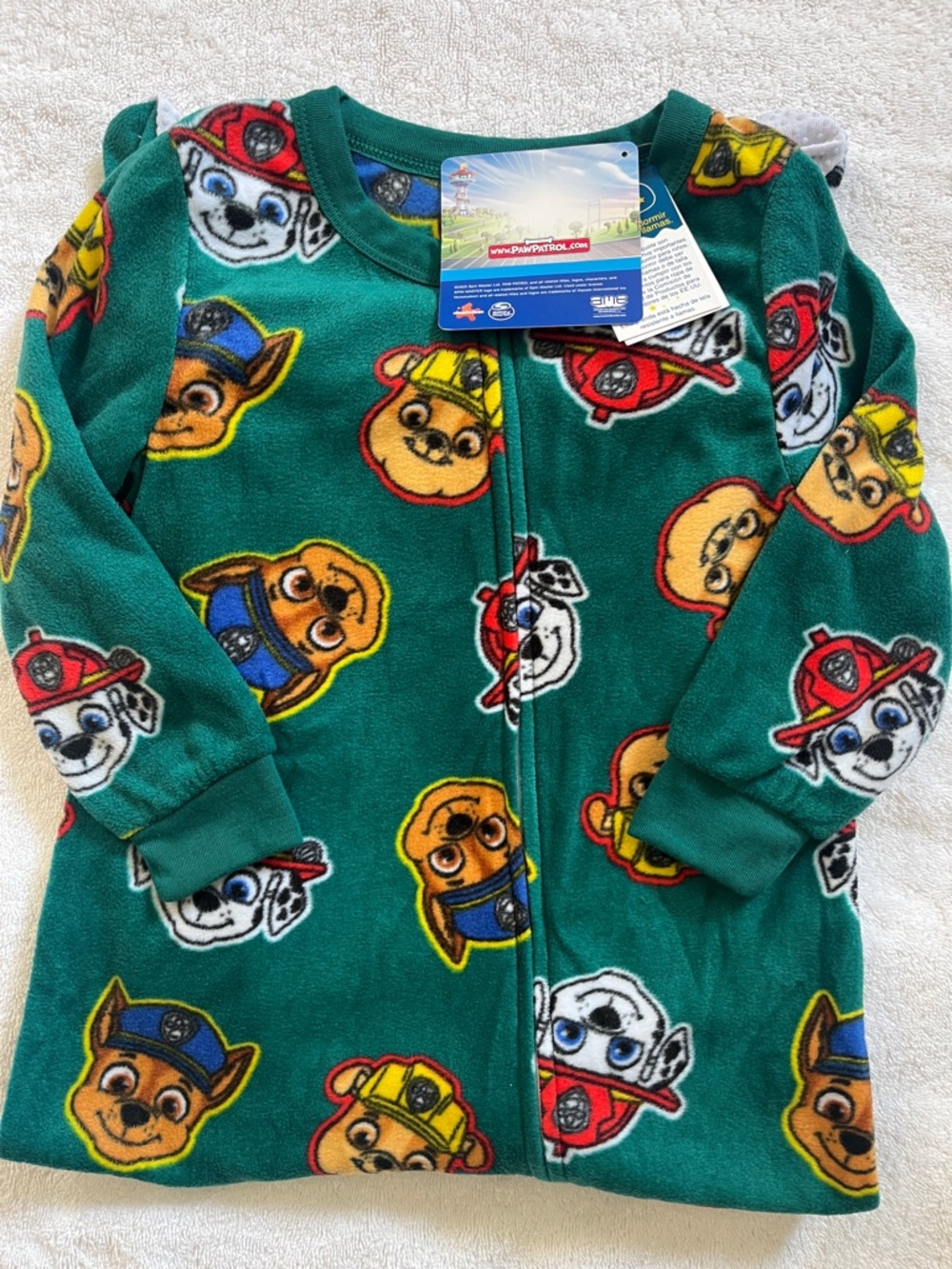 Paw Patrol Sleeper NWT Green Fleece Footed One-Piece Pajamas, Kids Sz 4T